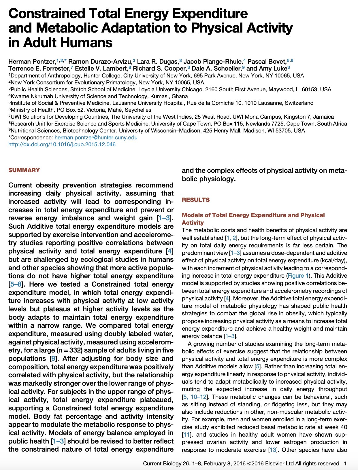 Study showing the body compensates for increased physical activity by burning less elsewhere