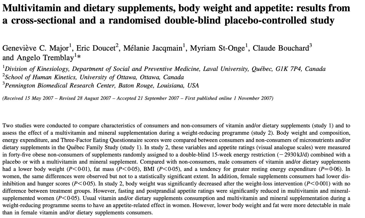 Study showing vitamin supplementation reduces appetite
