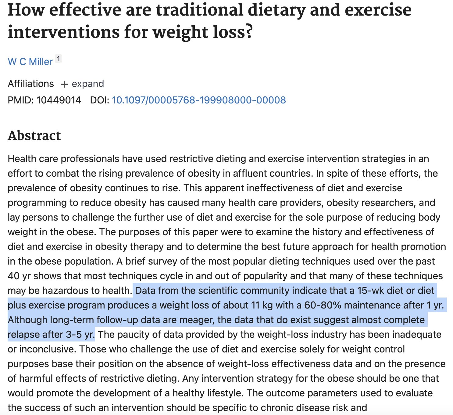 Study results showing most weight is regained within five years of dieting