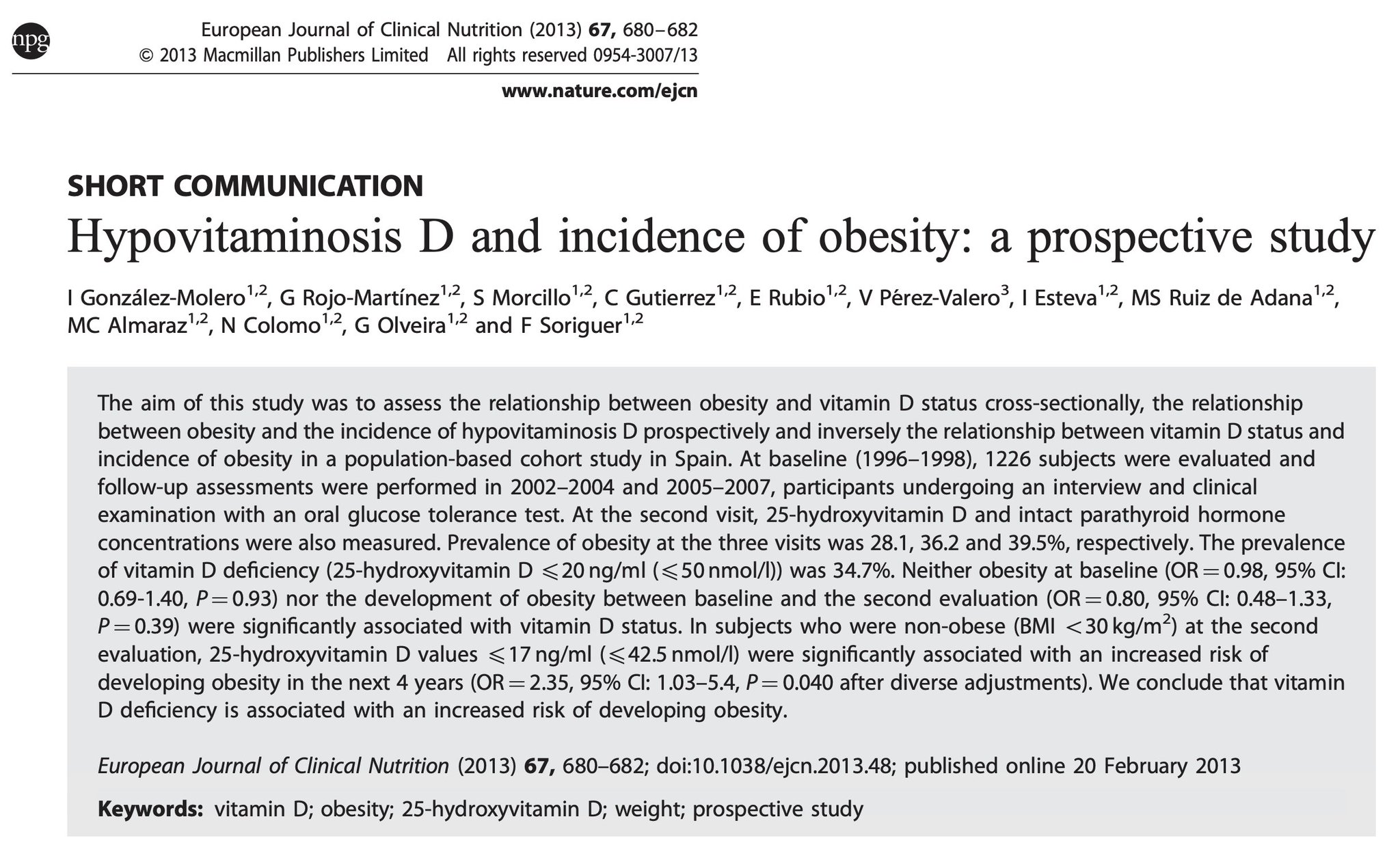 Study showing low vitamin D more than doubles the risk of becoming obese