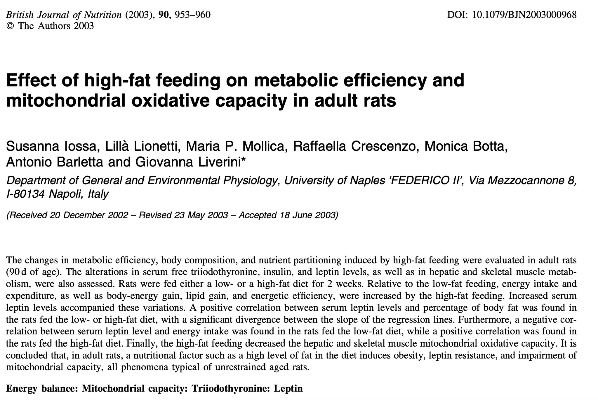 Feed efficiency data showing more calories stored per calorie on high fat diets