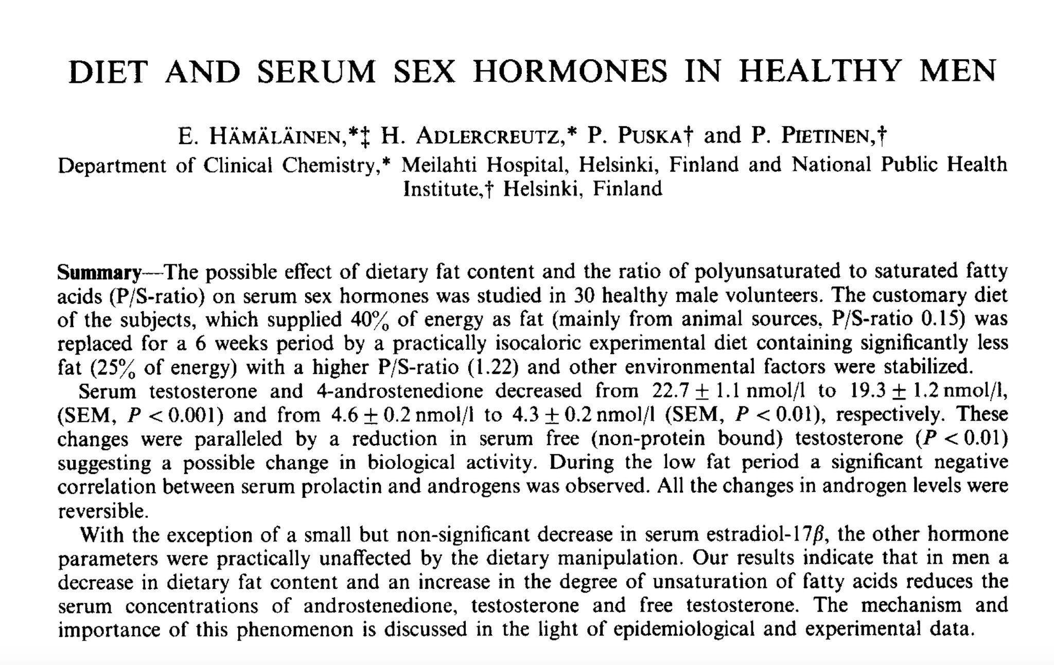 Study data showing higher carbohydrate intake supporting gonadotropin release and testosterone production