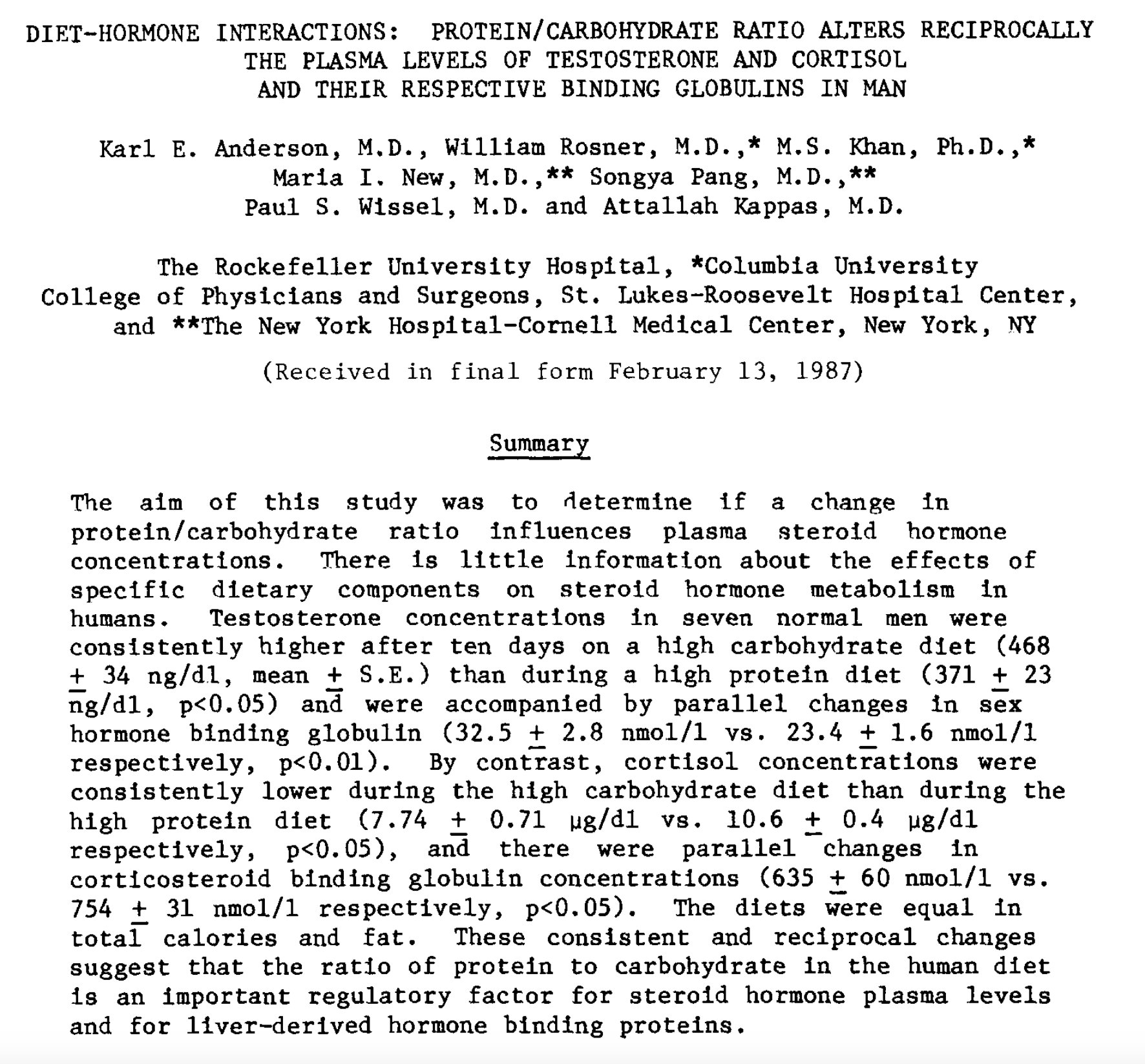 Data showing insulin's role in increasing testosterone and lowering SHBG for greater free testosterone