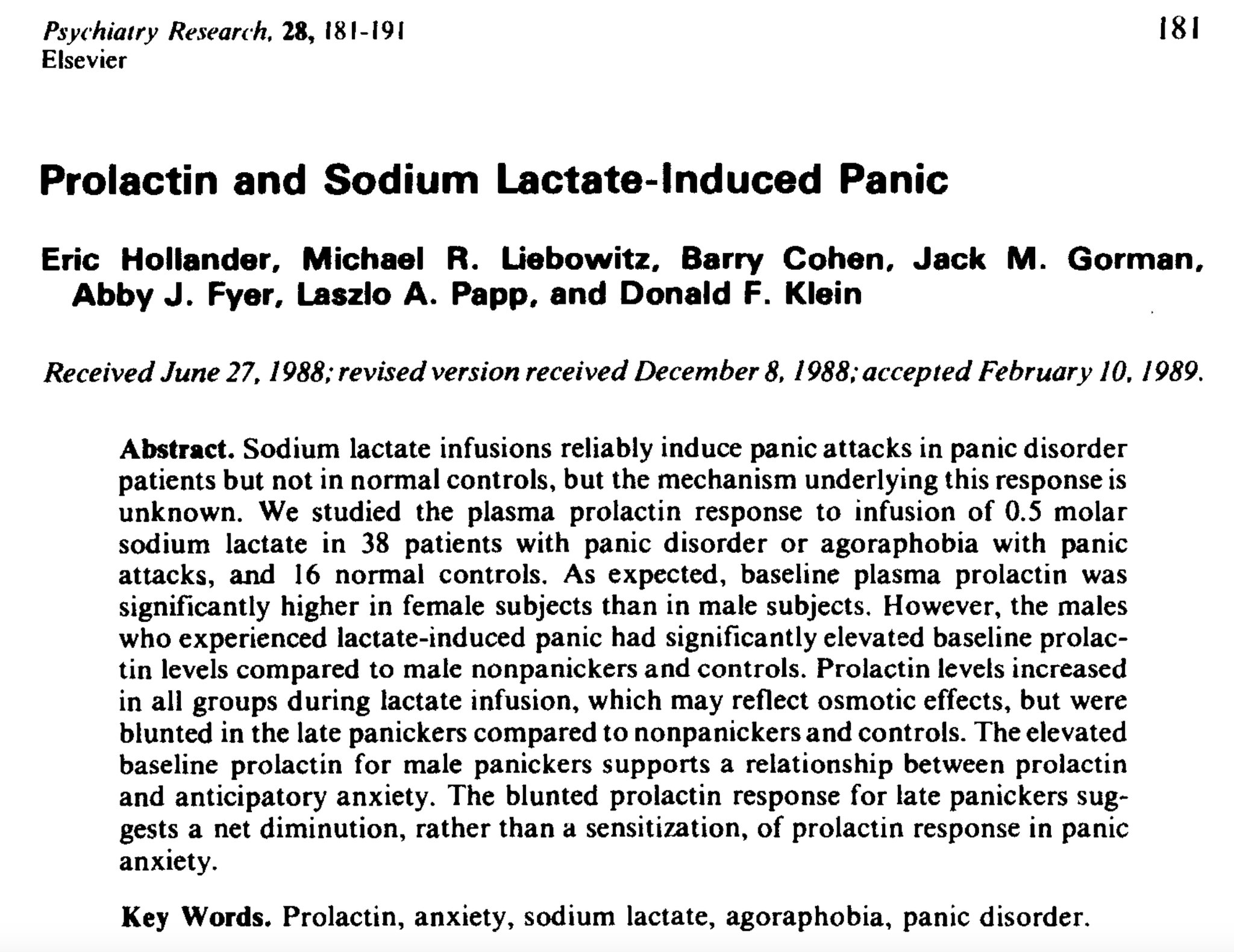 Lactic acid triggering panic attacks and raising adrenaline and cortisol