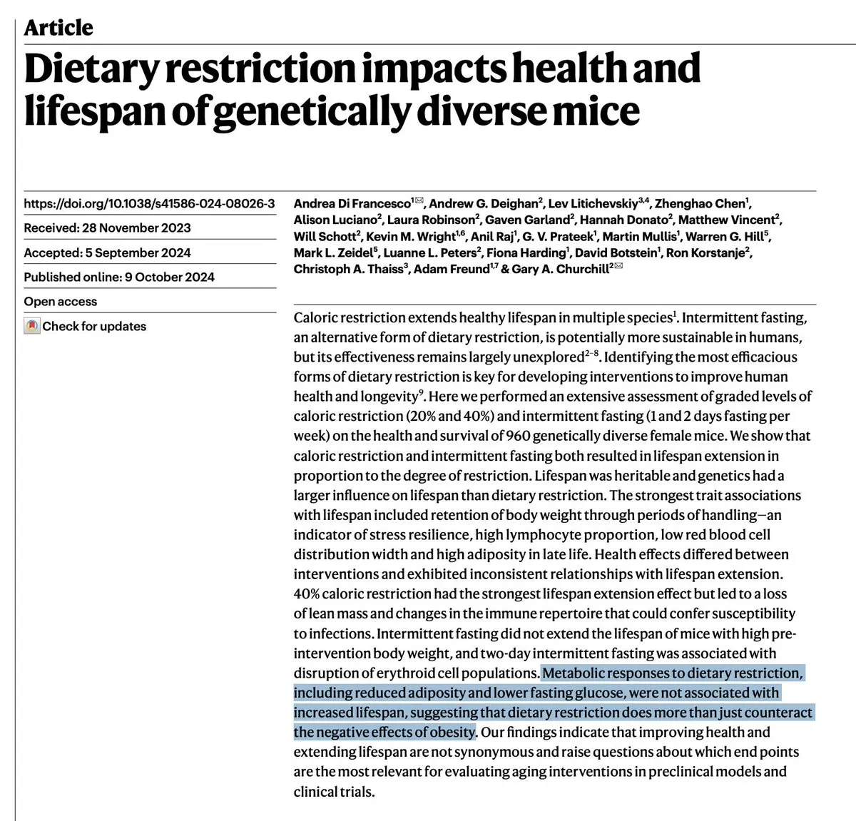 Overview of the 2024 calorie restriction and lifespan study design in genetically diverse mice