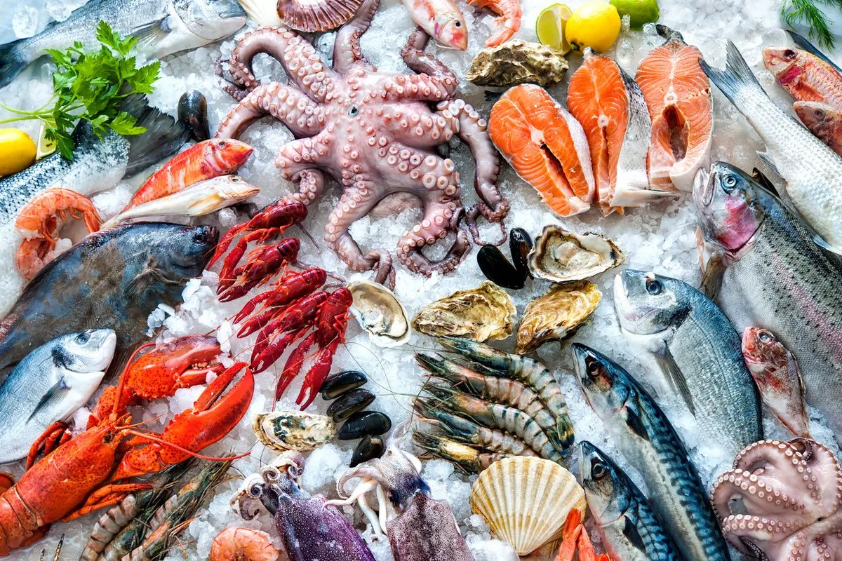 Chart of magnesium-rich food sources including seafood, plant foods, and mineral water