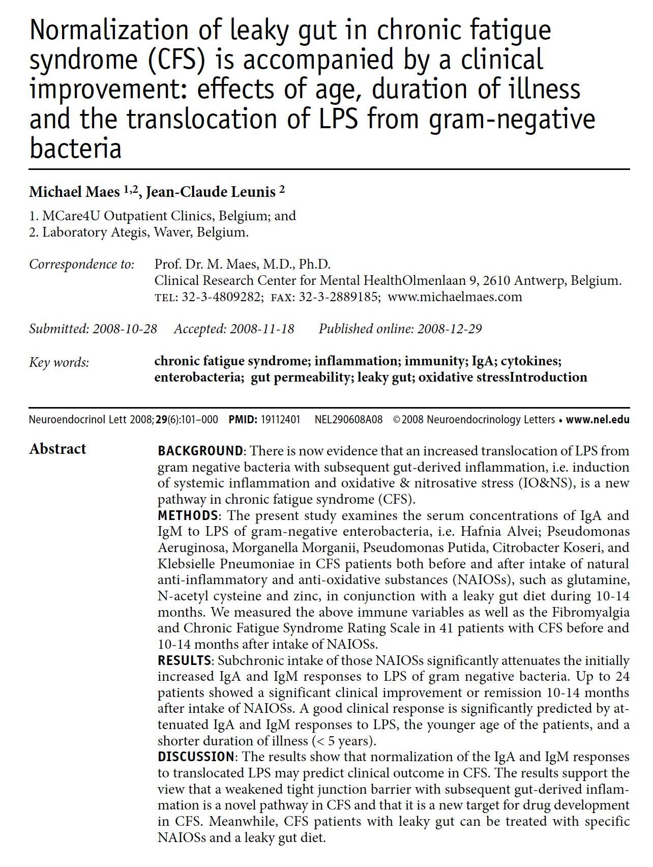 Study data connecting leaky gut and inflammation to chronic tiredness