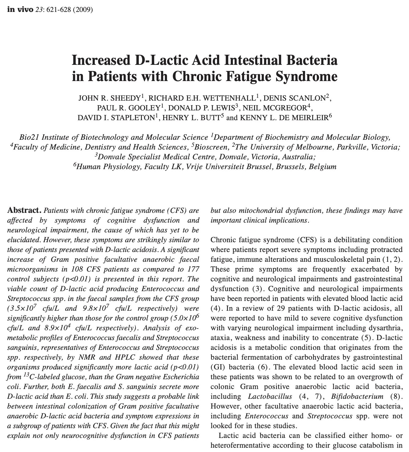 Research on D-lactic acid producing bacteria and their role in chronic fatigue and brain fog