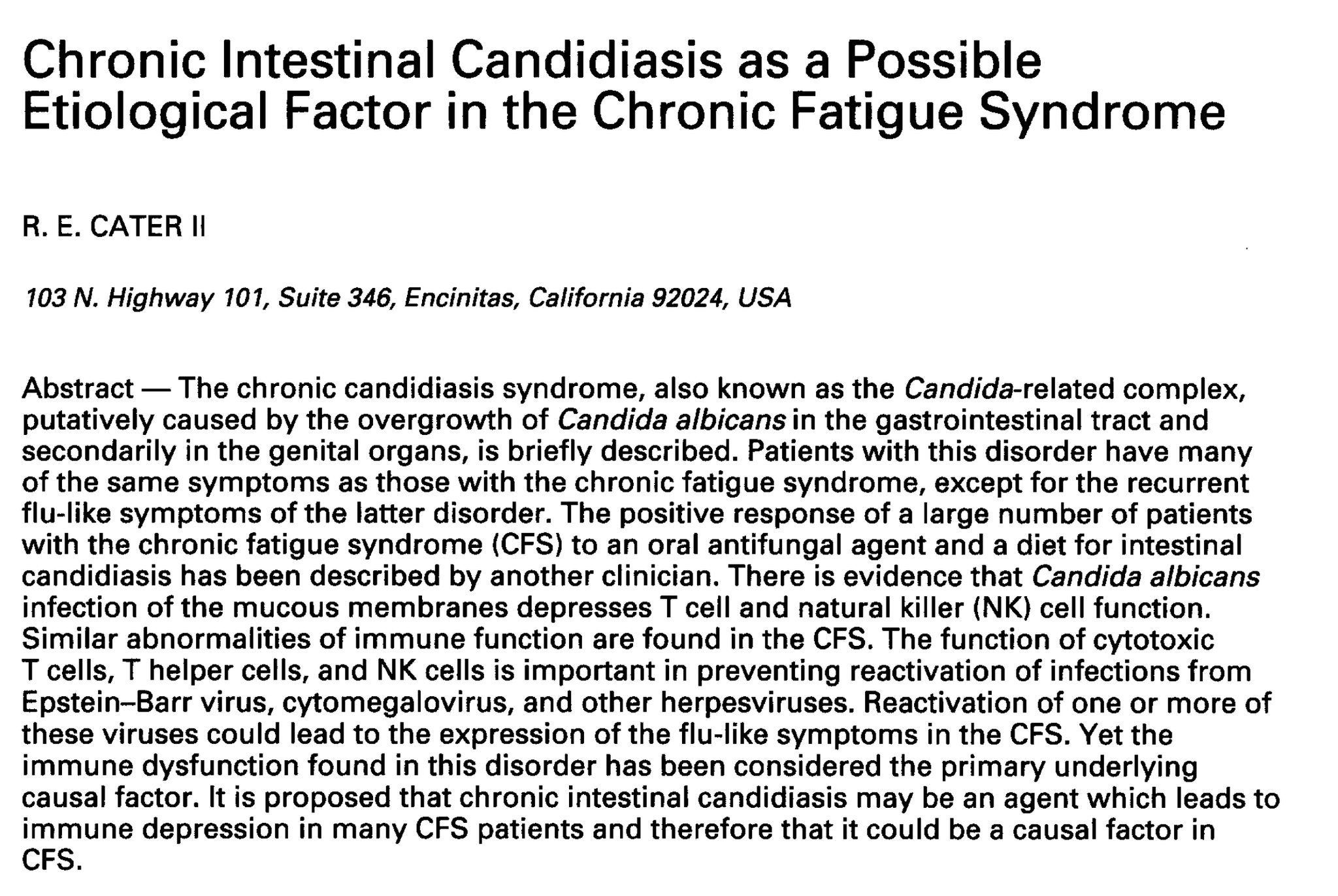 Study on candida overgrowth driving inflammation and chronic fatigue syndrome